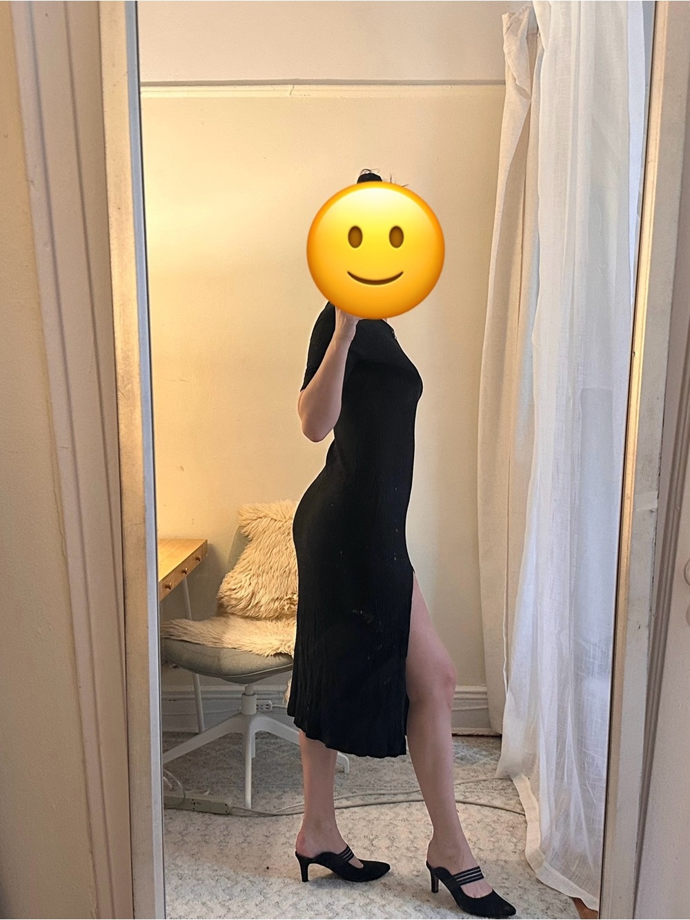 Reformation Olympia Black Ribbed Midi Dress with Thigh Slit, Size S - Picture 5 of 8